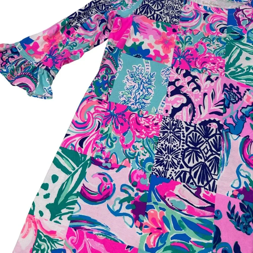 Lilly Pulitzer Sophie Shift‎ Dress Girls XL 12-14 Pink Blue Patch To Match Rayon